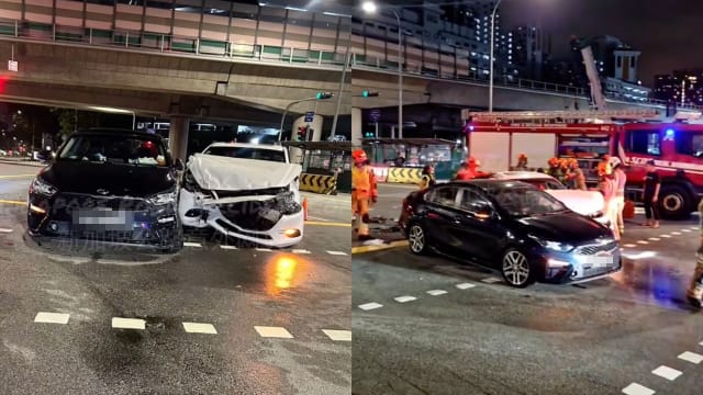 裕廊东发生交通事故 两人受困车内