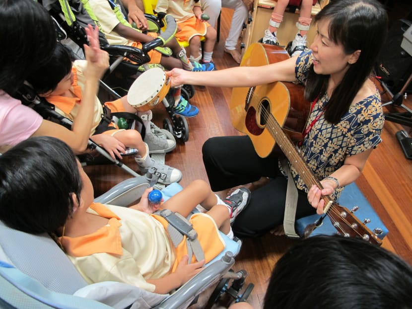 Preschoolers from AWWA receiving early intervention through music. Doctors said the number of preschoolers diagnosed with developmental issues is on the rise but this is due to better awareness. With appropriate and timely intervention and treatment, they could still advance to mainstream schools, said KKH's Professor Ho. Photo: AWWA Early Intervention Centre