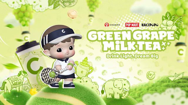 CHAGEE联合POP MART Hacipupu推出葡萄奶茶系列，10月还有主题快闪店！