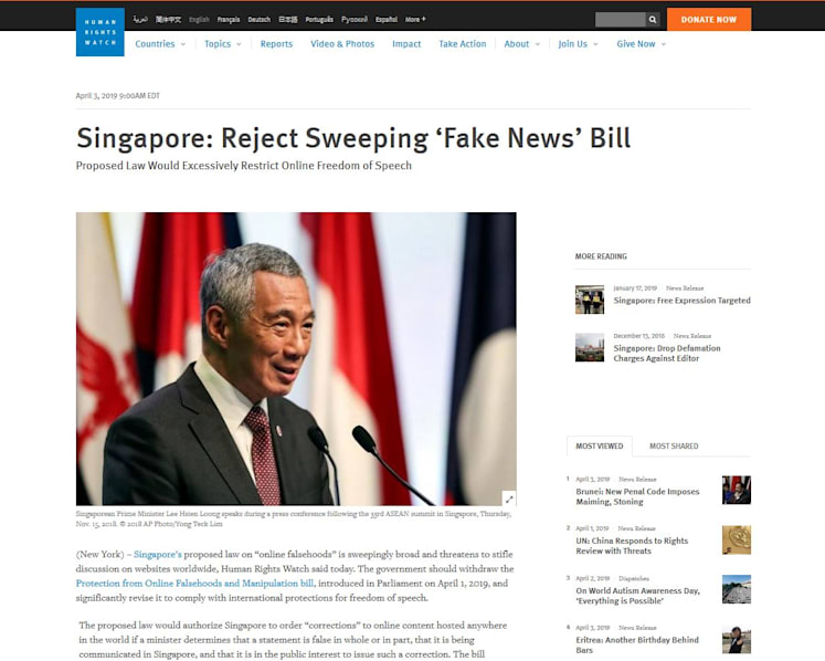 MinLaw criticises Human Rights Watch’s statement on laws to curb fake news