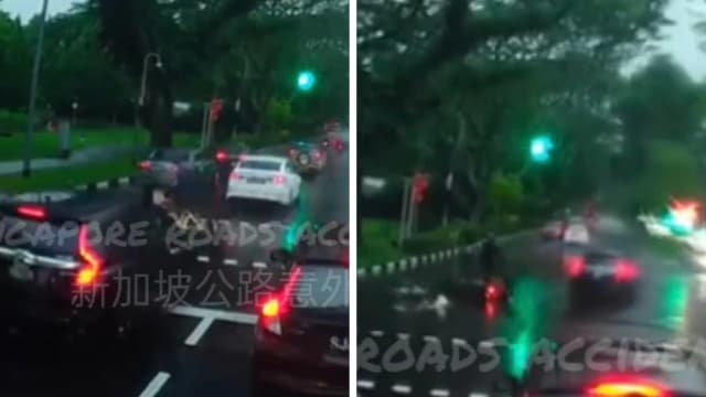脚踏车骑士闯红灯被撞 疑导致摩托车骑士摔倒