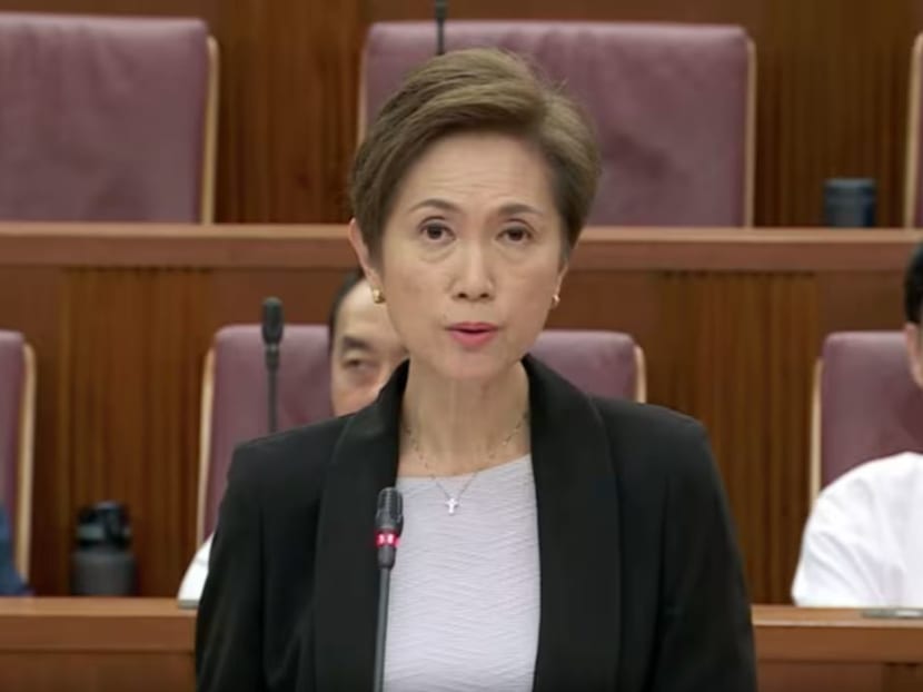 Second Minister for Home Affairs Josephine Teo speaking in parliament on Oct 3, 2023.