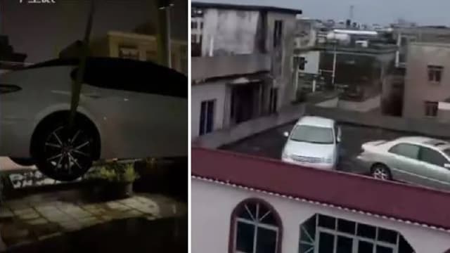 防浸泡！中国女子花150新元把车吊到楼顶