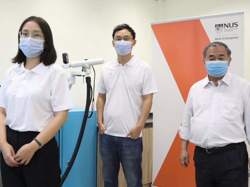 From left: Dr Jia Zhunan, Mr Du Fang and Professor Freddy Boey, deputy president of innovation and enterprise at the National University of Singapore. From left: Dr Jia Zhunan, Mr Du Fang and Professor Freddy Boey, deputy president of innovation and enterprise at the National University of Singapore.