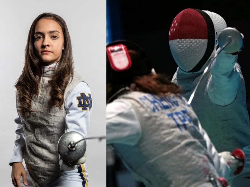 National fencer Amita Berthier (left), in action at the 2018 Asian Games (right), is elated that she has topped the world junior rankings in the women’s foil. National fencer Amita Berthier (left), in action at the 2018 Asian Games (right), is elated that she has topped the world junior rankings in the women’s foil.
