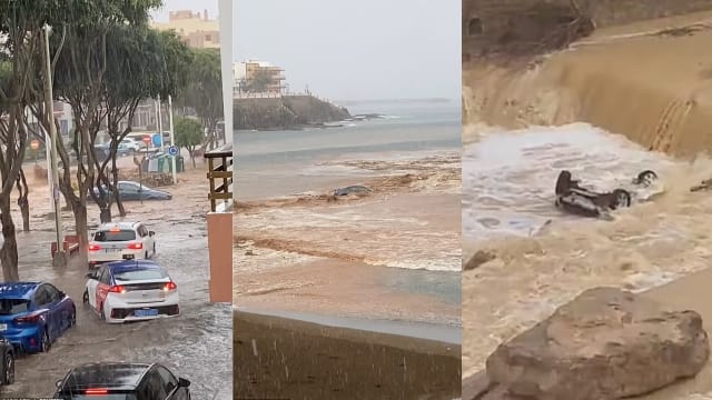 西班牙度假岛洪水泛滥 多辆汽车被冲出海