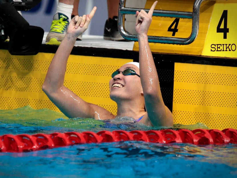 Roanne Ho celebrates winning the women's 50m Breaststroke title. Photo: Jason Quah/TODAY