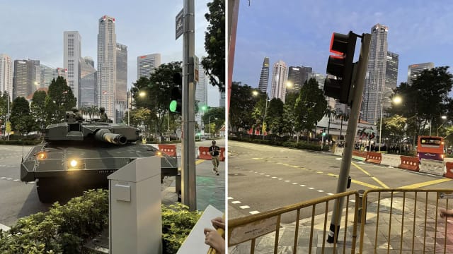 国民教育演出后发生故障 国防部一坦克车转弯时轻撞路灯