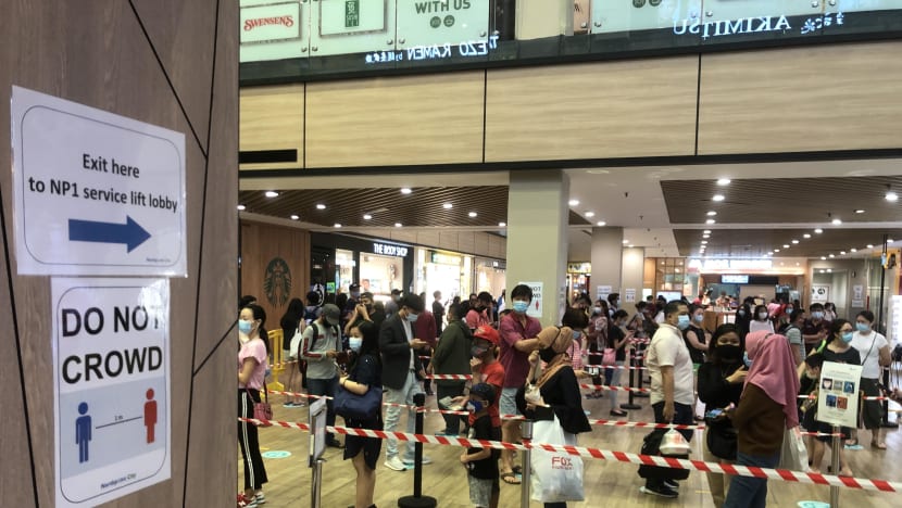 Safe distancing a challenge as shoppers and MRT, bus commuters converge at some malls