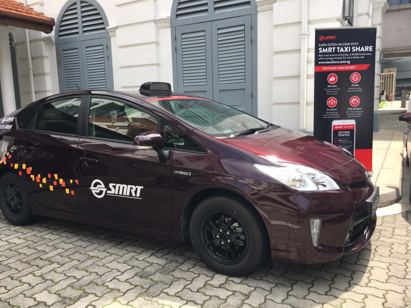 Under the SMRT Taxi Share scheme, persons with a valid Taxi Driver Vocational Licence can rent these taxis on an hourly basis, for a minimum of three hours. Photo: Alfred Chua