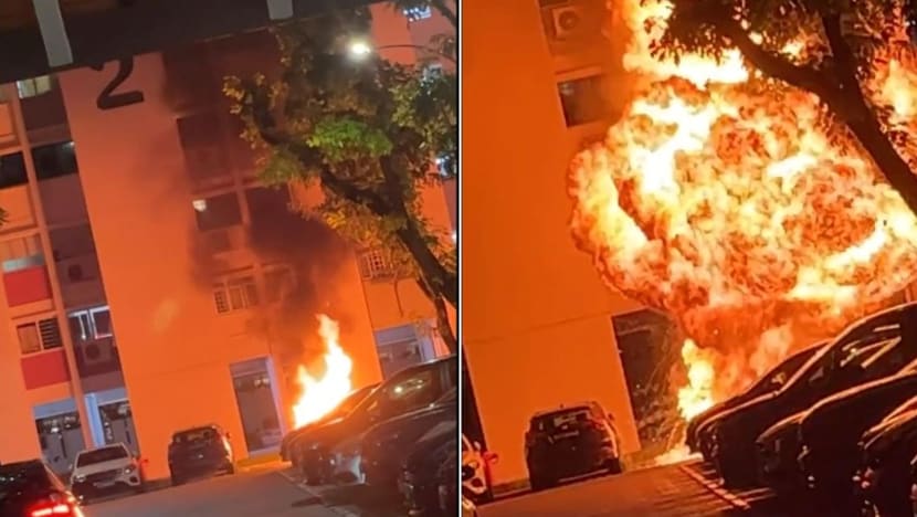 Motorcycle at Bishan car park bursts into flames; no one injured