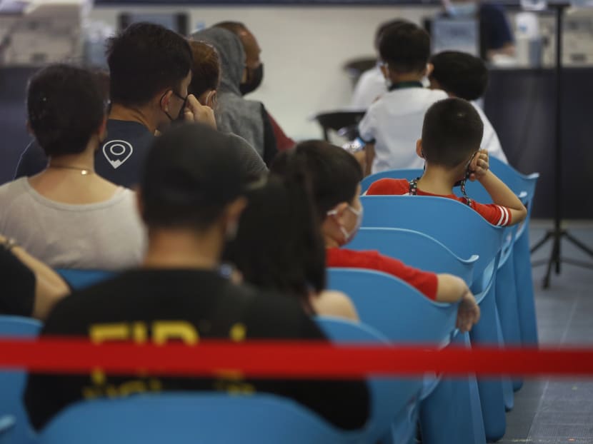 Children aged five to 11 at a vaccination centre in Our Tampines Hub in January 2022. Children aged five to 11 at a vaccination centre in Our Tampines Hub in January 2022.