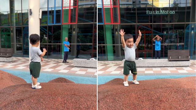小男孩天天学阿叔锻炼 结下忘年友谊 