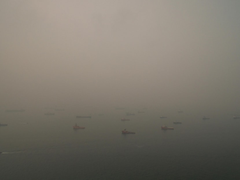 A haze-shrouded view of ships off Marina Bay at about 10am on September 13, 2015. Photo: Mugilan Rajasegeran/TODAY A haze-shrouded view of ships off Marina Bay at about 10am on September 13, 2015. Photo: Mugilan Rajasegeran/TODAY