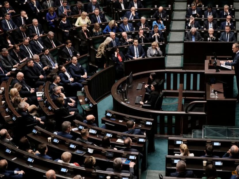 Newly appointed Polish Prime Minister Donald Tusk presents his government's programme and asks for a vote of confidence in Parliament in Warsaw, Poland December 12, 2023. Slawomir Kaminski/Agencja Wyborcza.pl via REUTERS/File Photo