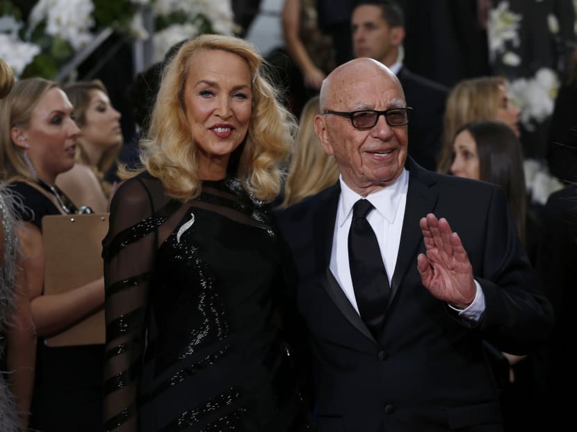 Model Jerry Hall and media magnate Rupert Murdoch arrive at the 73rd Golden Globe Awards in Beverly Hills, California Jan 10, 2016. Photo: Reuters