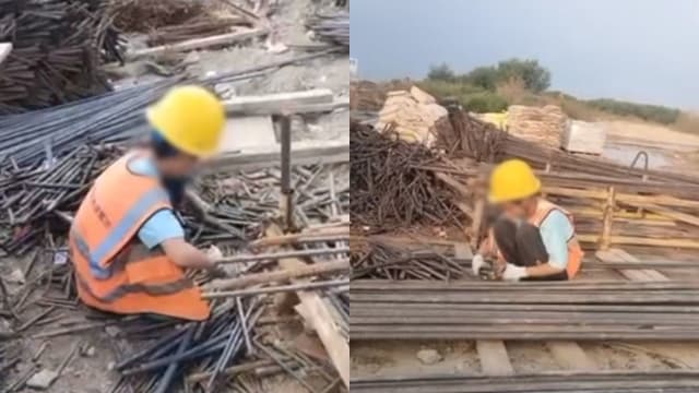 中国男童不想读书 爸爸带他到工地搬钢筋助他想通