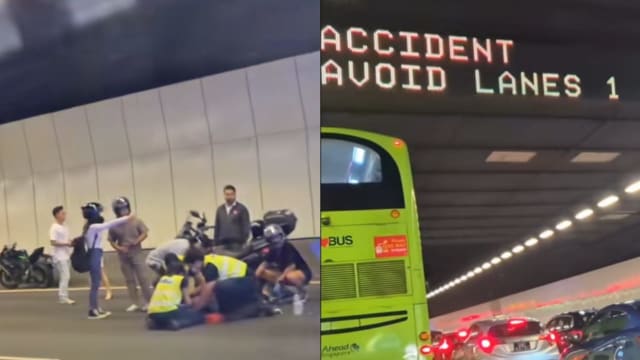 滨海快速公路隧道车祸  56岁摩托骑士受伤送院