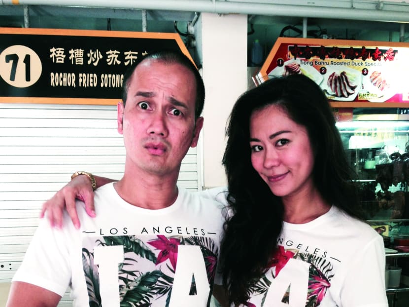 Michelle Chia (right) and her co-host, Gurmit Singh, on Channel 5’s Makan Places.