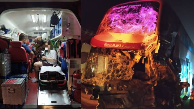 马国南北大道遇车祸 狮城旅游长巴16人伤
