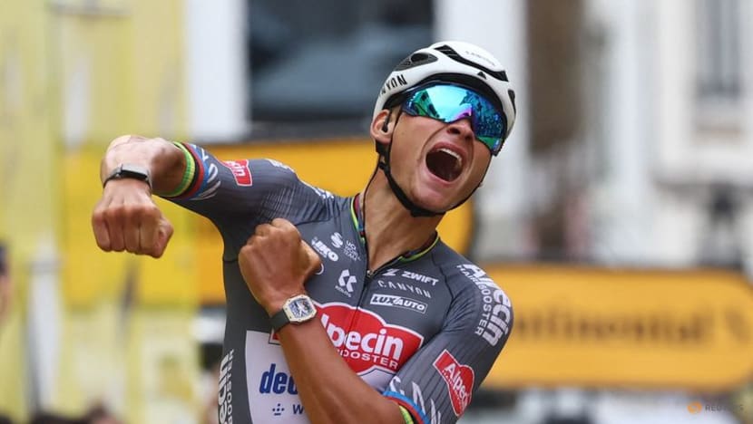 Van der Poel edges out Pogacar in sprint finish to win Tour stage two