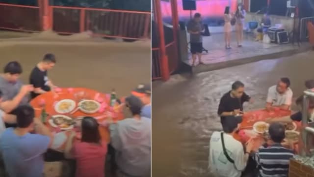 嘉义民众不理淹水照吃席 网民：真正流水席