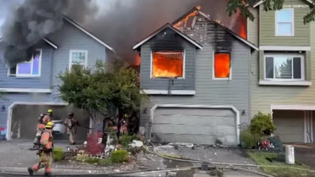  美国一小型飞机坠毁住宅区引发大火 导致三人死亡