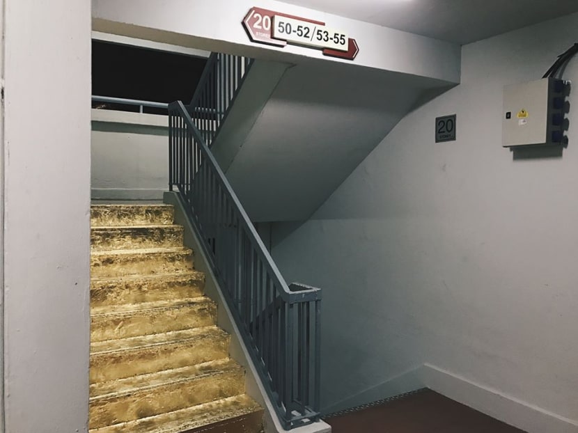 The "golden staircase" is on the 20th floor of Block 103 Jalan Rajah. Photo: Facebook/Priyageetha Dia