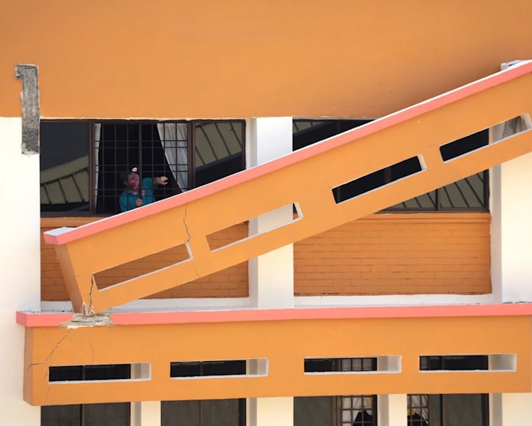 Concrete sunshade on exterior of Tampines HDB block gives way