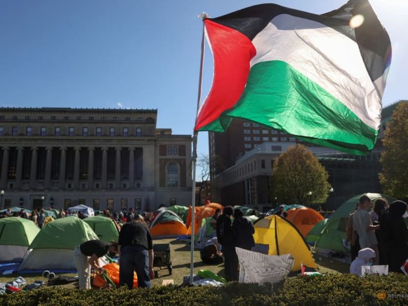 Students continue to protest at an encampment supporting Palestinians on the Columbia University campus, during the ongoing conflict between Israel and the Palestinian Islamist group Hamas, in New York City, US, April 25, 2024. Students continue to protest at an encampment supporting Palestinians on the Columbia University campus, during the ongoing conflict between Israel and the Palestinian Islamist group Hamas, in New York City, US, April 25, 2024.