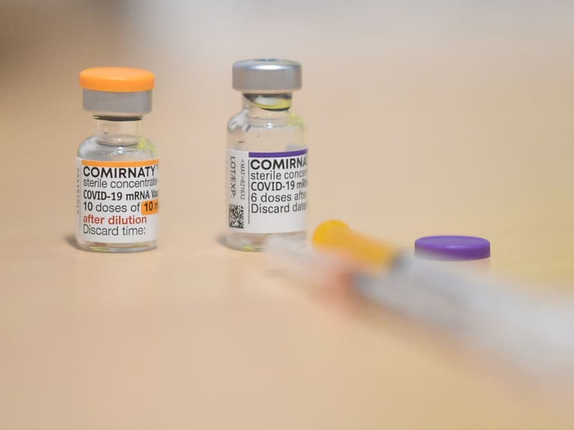 Vials of the Pfizer-BioNTech (Comirnaty) Covid-19 vaccine at a vaccination centre in France when the country opened vaccinations to children aged between five and 11 on Dec 22, 2021. Vials of the Pfizer-BioNTech (Comirnaty) Covid-19 vaccine at a vaccination centre in France when the country opened vaccinations to children aged between five and 11 on Dec 22, 2021.