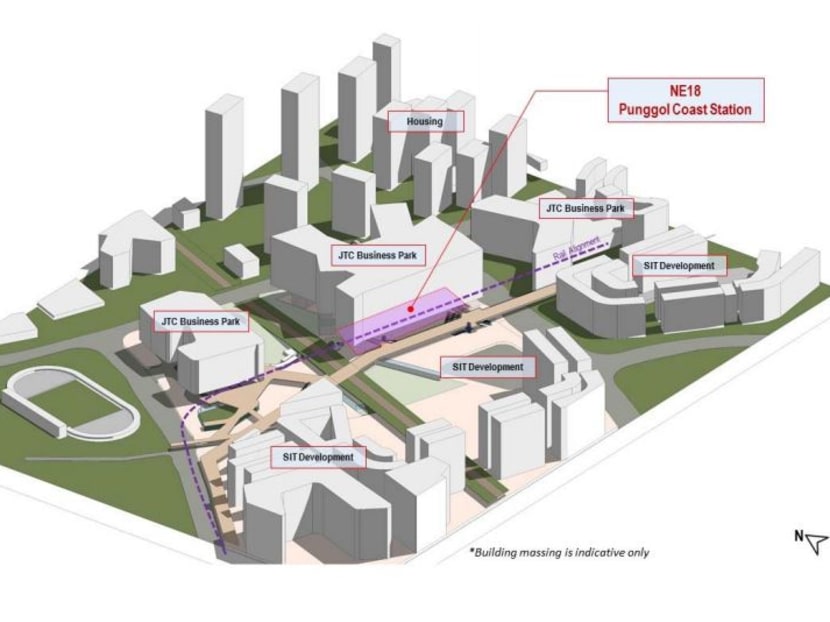Artist impression of the Punggol Digital District and Punggol Coast Station. Photo: LTA