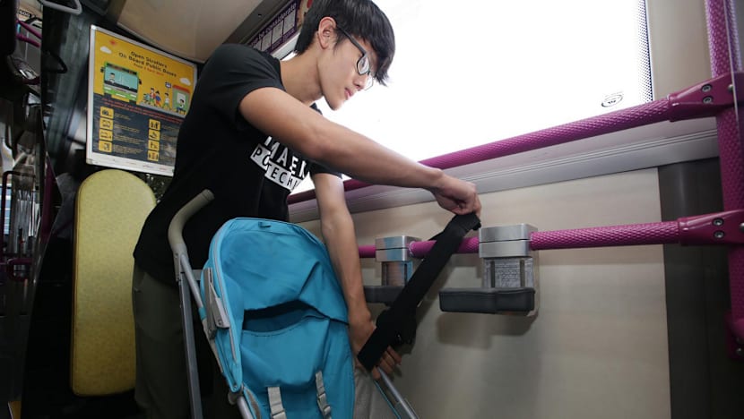 Stroller restraint system for buses begins trial