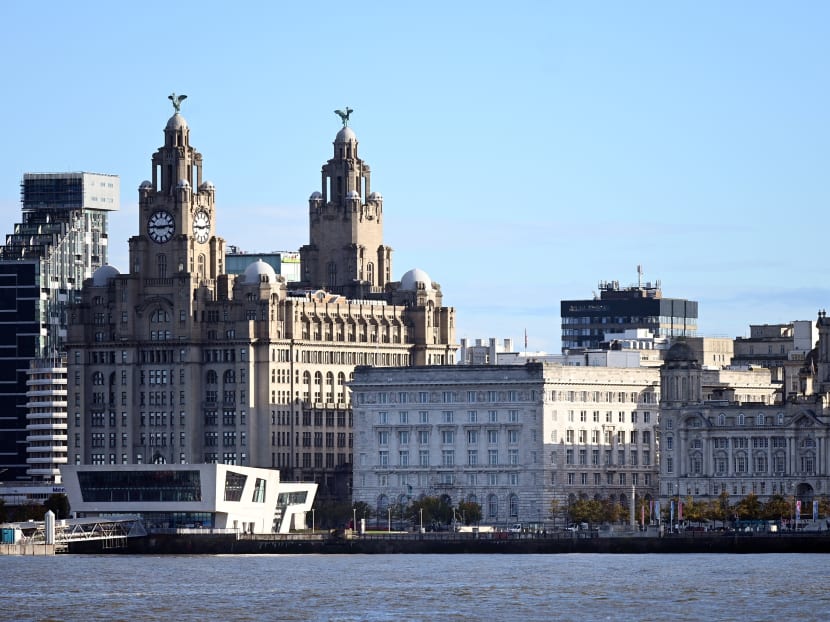 Buildings on Liverpool's waterfront, including the Liver Building, are pictured across the River Mersey in the UK on Oct 13, 2020 Buildings on Liverpool's waterfront, including the Liver Building, are pictured across the River Mersey in the UK on Oct 13, 2020