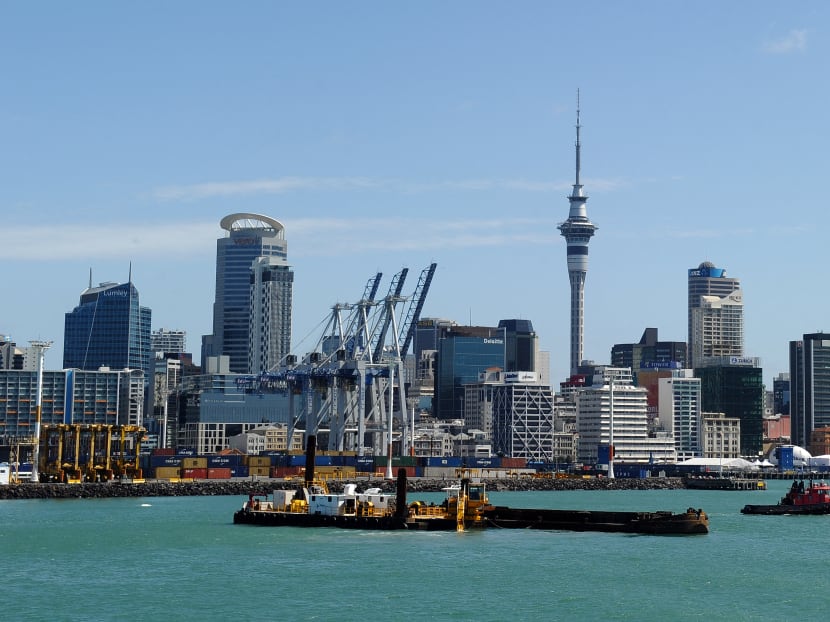 A general view of the city centre skyline of Auckland in New Zealand is seen in this photograph taken on Oct 20, 2011 from a ferry boat in Auckland Harbour.