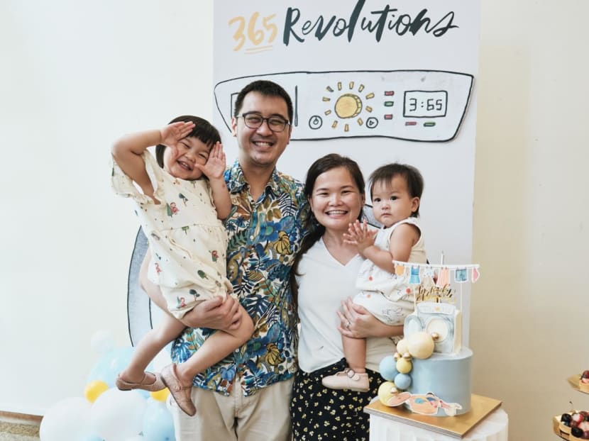 Ms Kristen Kiong with her husband Joel Seah, 34, and her children aged one and three. 