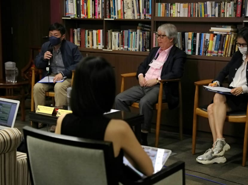From left: Associate Professor Kelvin Pang, Professor Tommy Koh and Associate Professor Leong Ching at the media conference. From left: Associate Professor Kelvin Pang, Professor Tommy Koh and Associate Professor Leong Ching at the media conference.