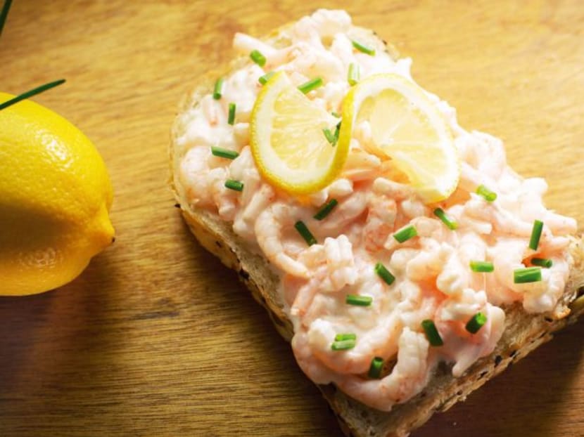 Smor’s open-faced sandwich with hand-peeled Norwegian shrimps on a spread of lemon mayonnaise.