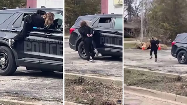 美国双手上铐被通缉女子 戏剧性从警车车窗钻出逃逸