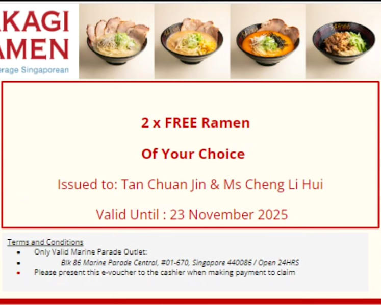 #trending: Takagi Ramen offers Tan Chuan-Jin and Cheng Li Hui voucher to 'talk things out'; some netizens say ad is 'tasteless'