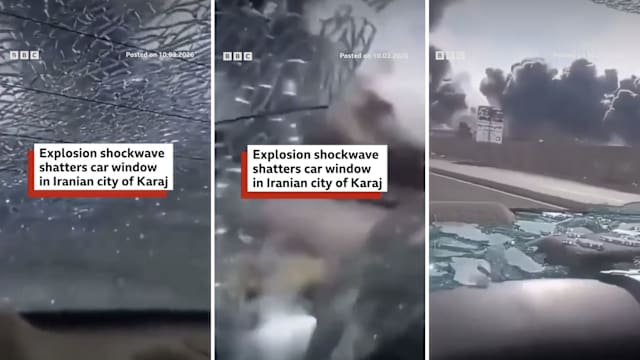 美军对伊朗空袭升级 爆炸冲击波震碎汽车玻璃窗