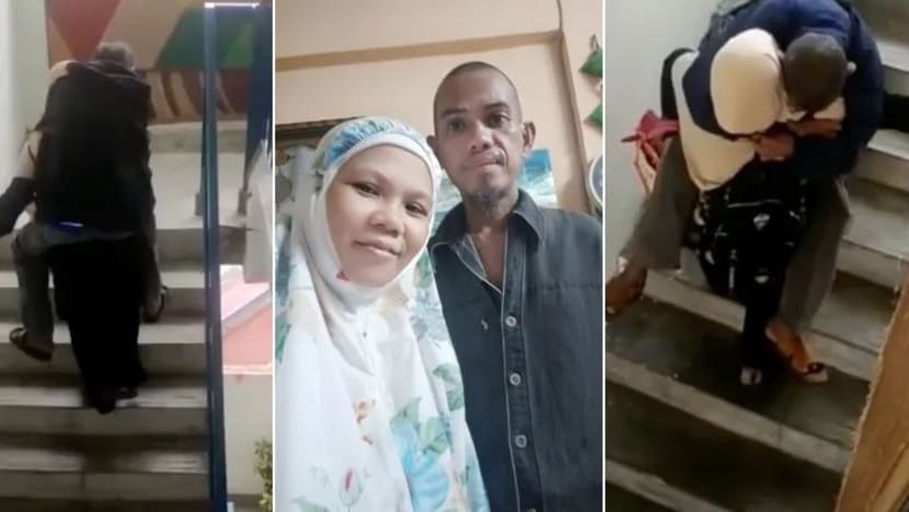 Gendong suami naik turun tangga 4 tingkat, wanita ini tabah jaga suami sakit 