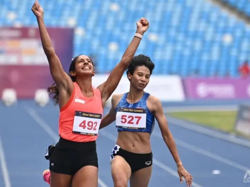Singapore’s Shanti Pereira winning the women’s 100m final at the 32nd Southeast Asian (SEA) Games on May 12, 2023. Singapore’s Shanti Pereira winning the women’s 100m final at the 32nd Southeast Asian (SEA) Games on May 12, 2023.
