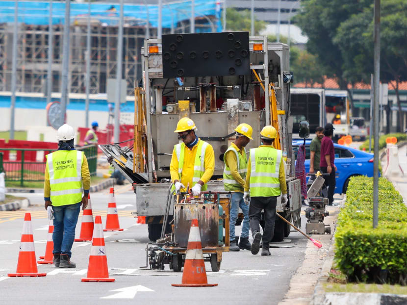 Construction workers working in the heat on May 15, 2023.