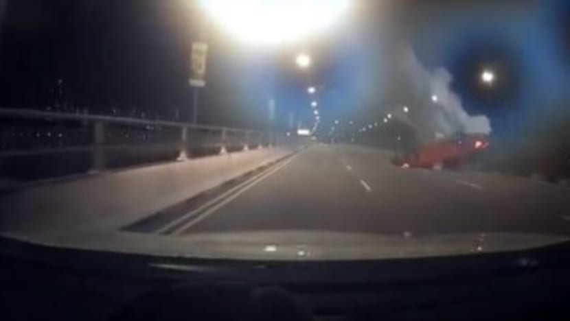 2 people suffer minor injuries after car rear-ends another and overturns along Nicoll Highway