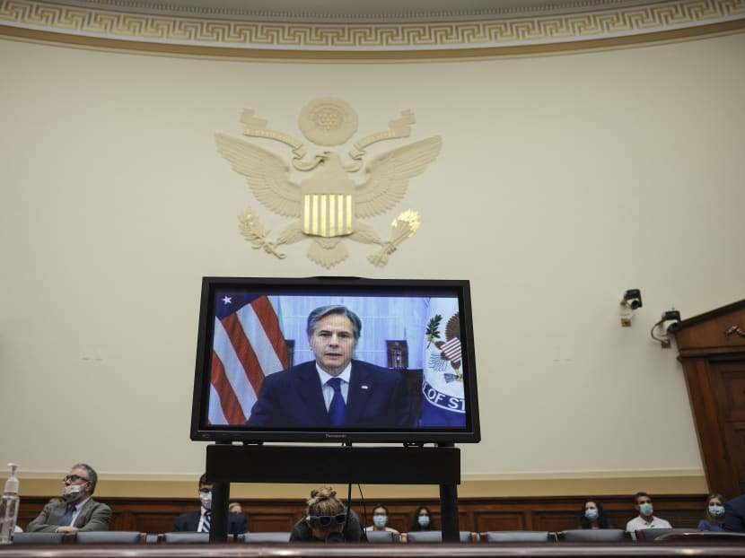 U.S. Secretary of State Antony Blinken testifies virtually in a House Foreign Affairs Committee on Capitol Hill on Monday (Sept 13).