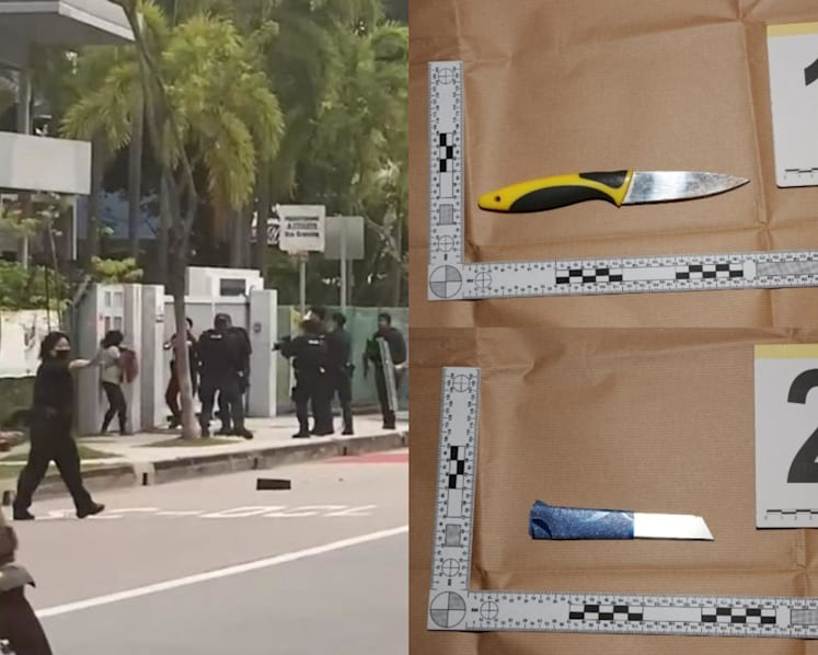 Woman who stabbed herself outside St Hilda's Sec gets 6 months' jail; prosecution says no 'causal link' between her actions and psychiatric condition