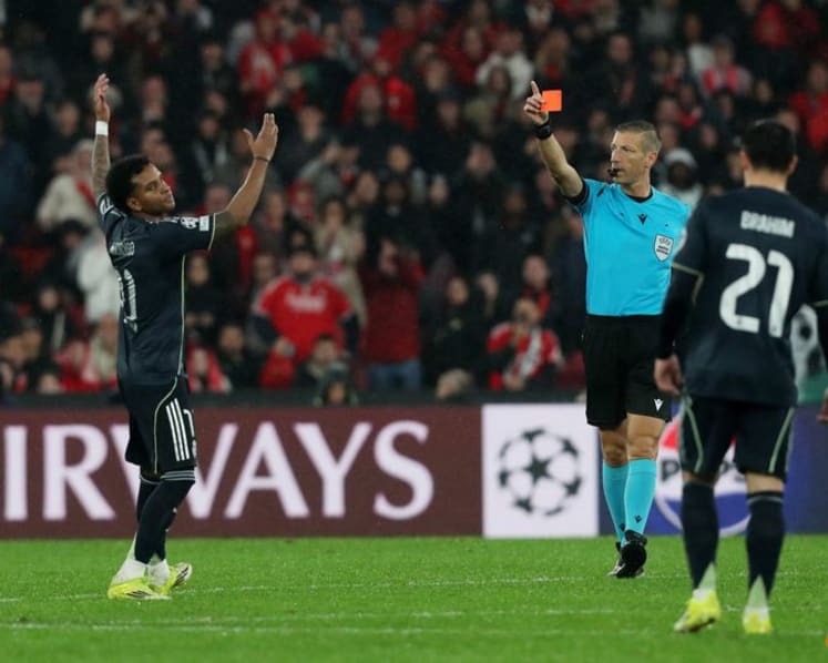 Real's Rodrygo handed two-match ban by UEFA for insulting referee during Benfica loss