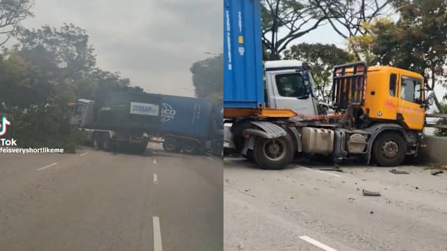 两罗厘裕廊岛大道相撞 其中一人受困驾驶座