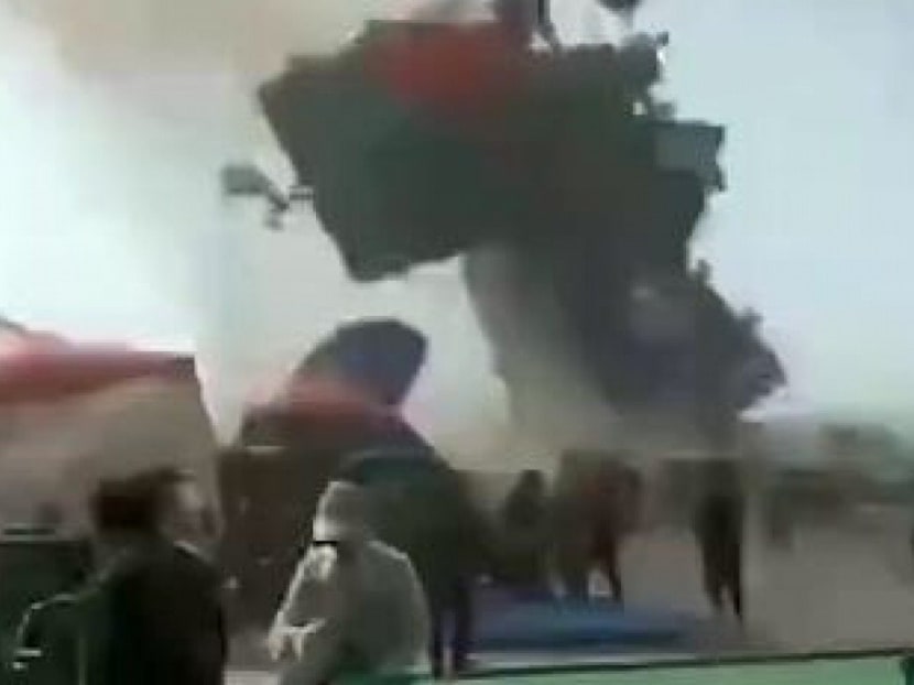 The bouncy castle was blown into the air by a “dust devil” – a vertical whirlwind similar to a tornado.